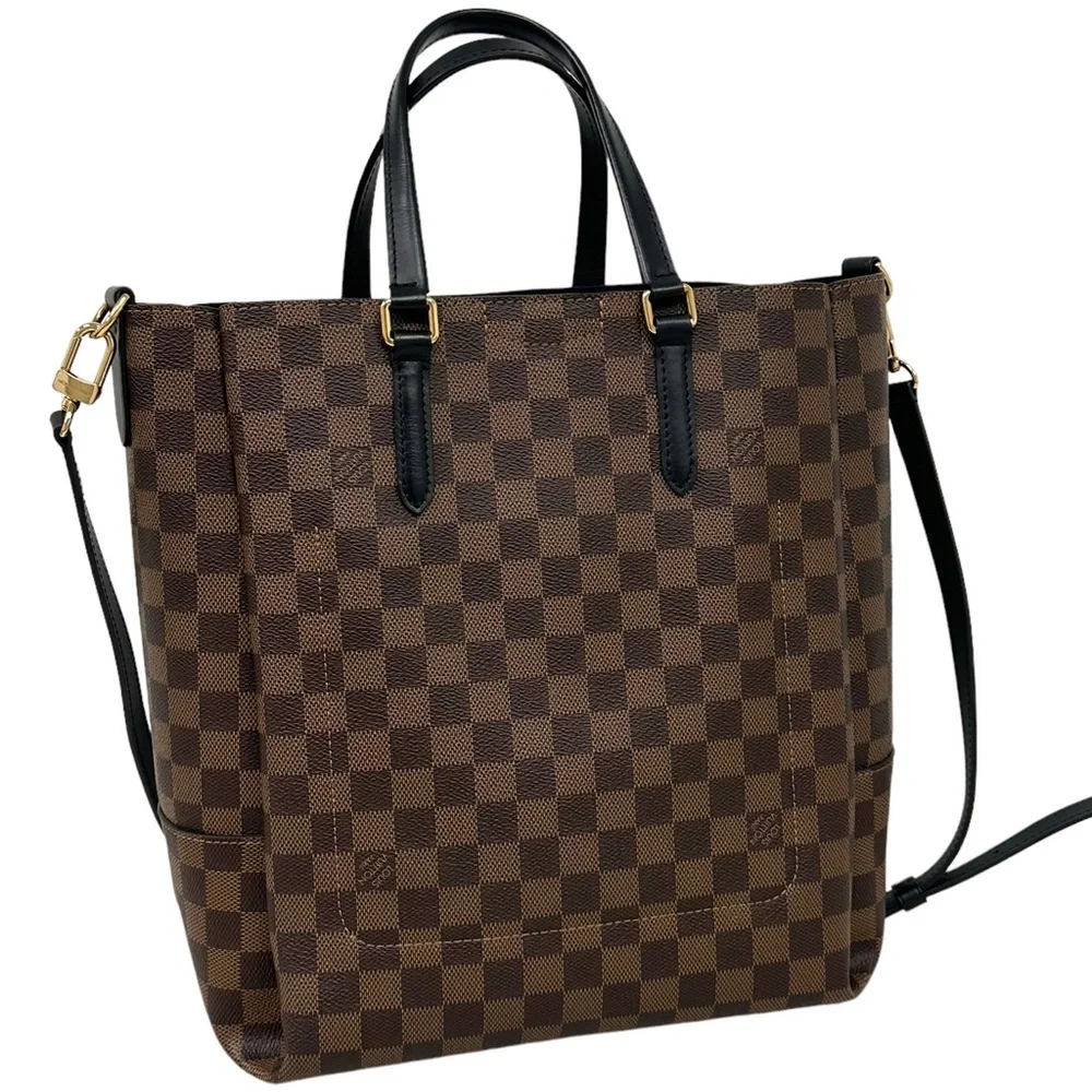 Louis Vuitton Damier Ebene Belmont NV MM Tote Bag N60294 LV + Pouch Brown Black - Picture 9 of 12